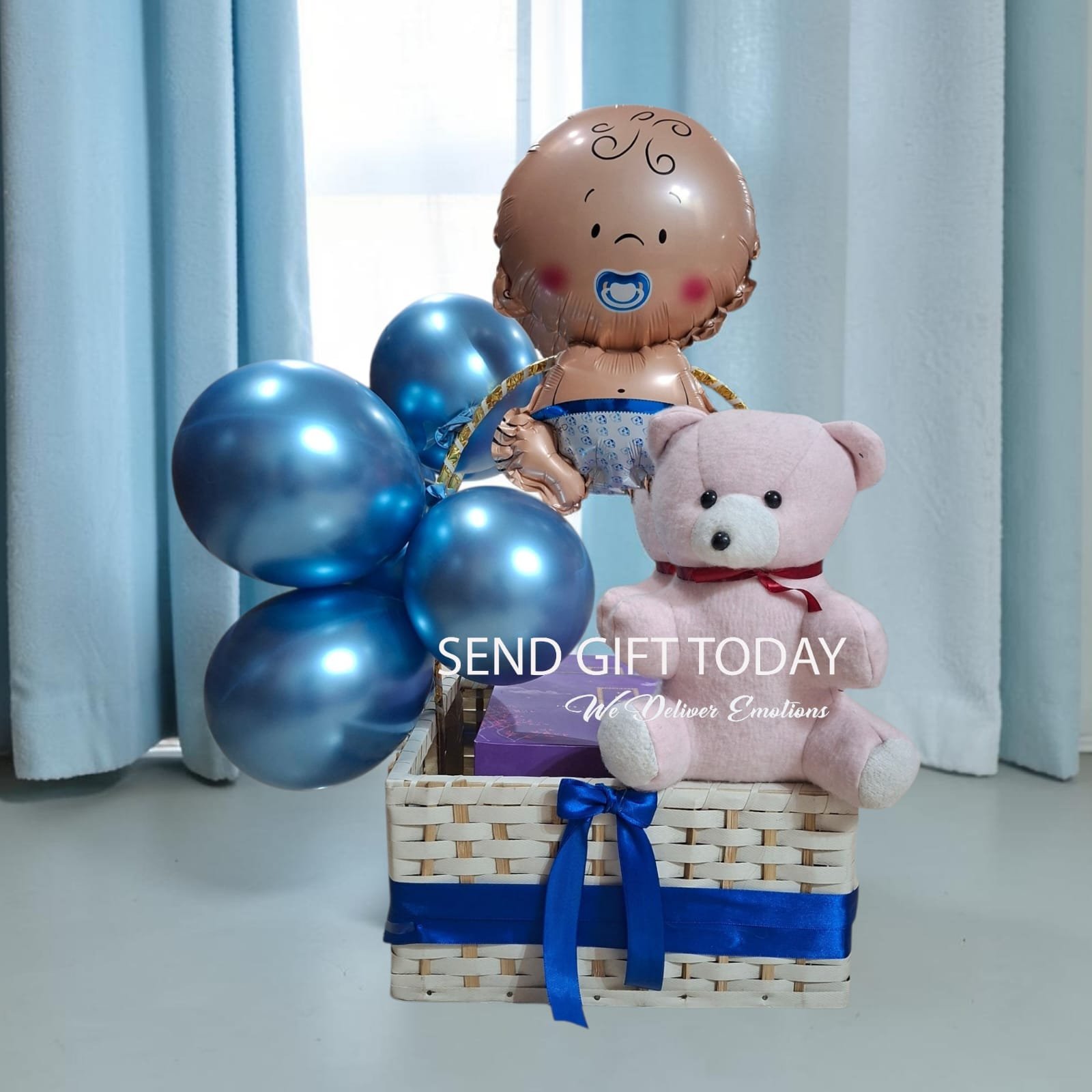 New Born Baby Boy Bliss Gift basket with Teddy New Born Baby Boy Cake basket with Teddy - Image 1