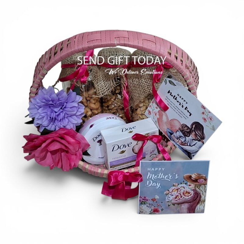 Pink Premium Dry Fruit & Dove Luxury Gift Basket 1