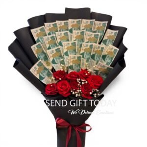 cash and petals bouquet