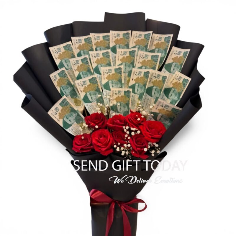 cash and petals bouquet